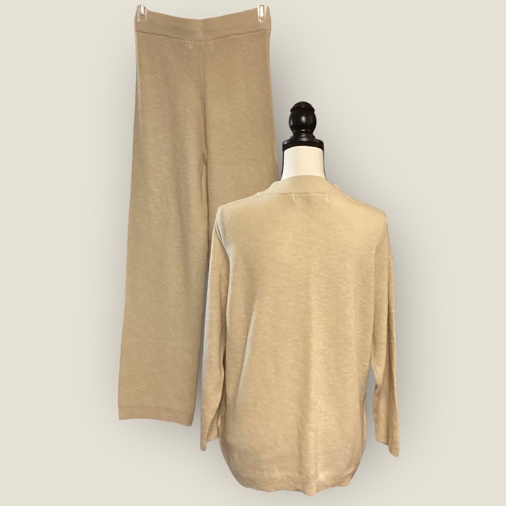 Free People Beach Malibu Set Oatmeal Knit Sweater & Wide Leg Pants in XS - Picture 3 of 11